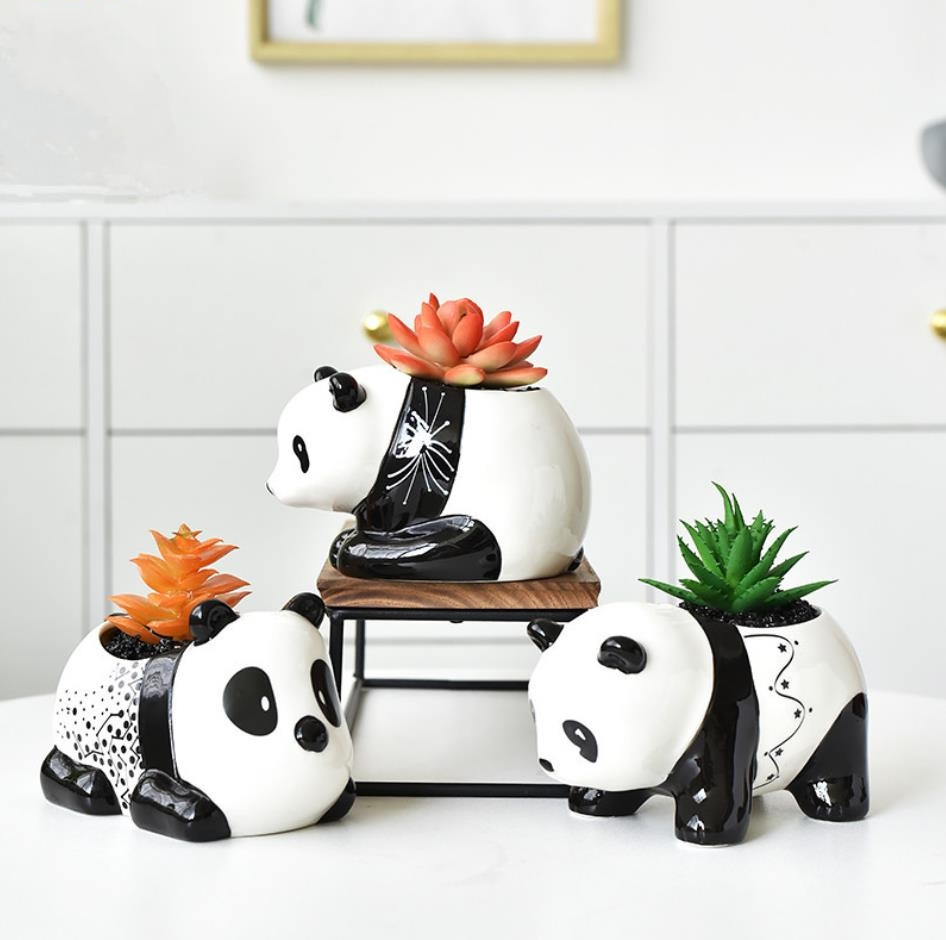 Wholesale Cartoon Panda Group Fleshiness Planter Small Cute Animal Cactus Succulent Plant Pots Mini Ceramic Flower Pot