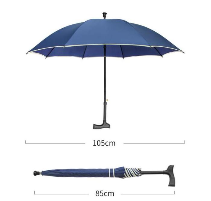 Custom Printing Straight Crutch Umbrellas for Older Double-groove Rain Parasol Antiskid Aged Walking Stick Umbrella