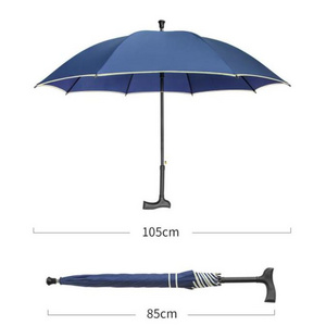 Custom Printing Straight Crutch Umbrellas for Older Double-groove Rain Parasol Antiskid Aged Walking Stick Umbrella