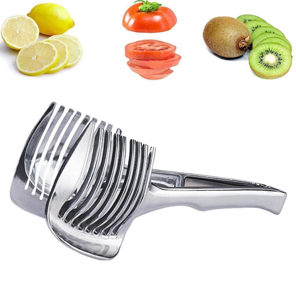 Vegetable Fruit Cutter Cooking Tools Kitchen Gadgets Handy Aluminum Alloy Onion Holder Potato Tomato Lemon Slicer