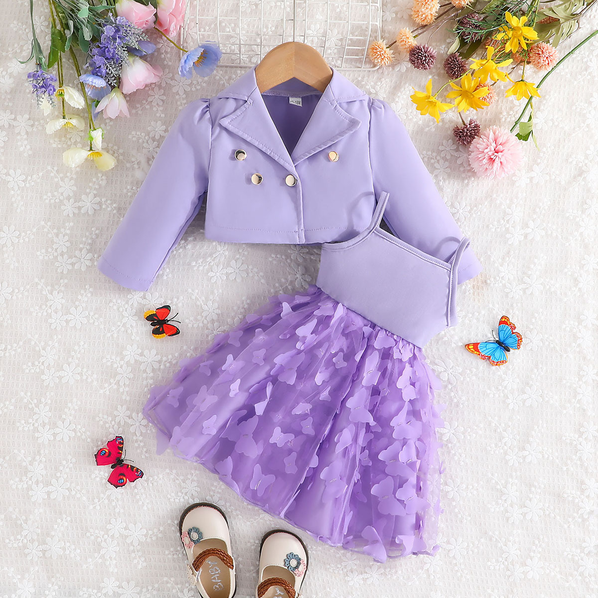 2024 Autumn new fashion kids clothes sweet baby girls tulle puff dresses long sleeve solid coat and skirt outfits for girls