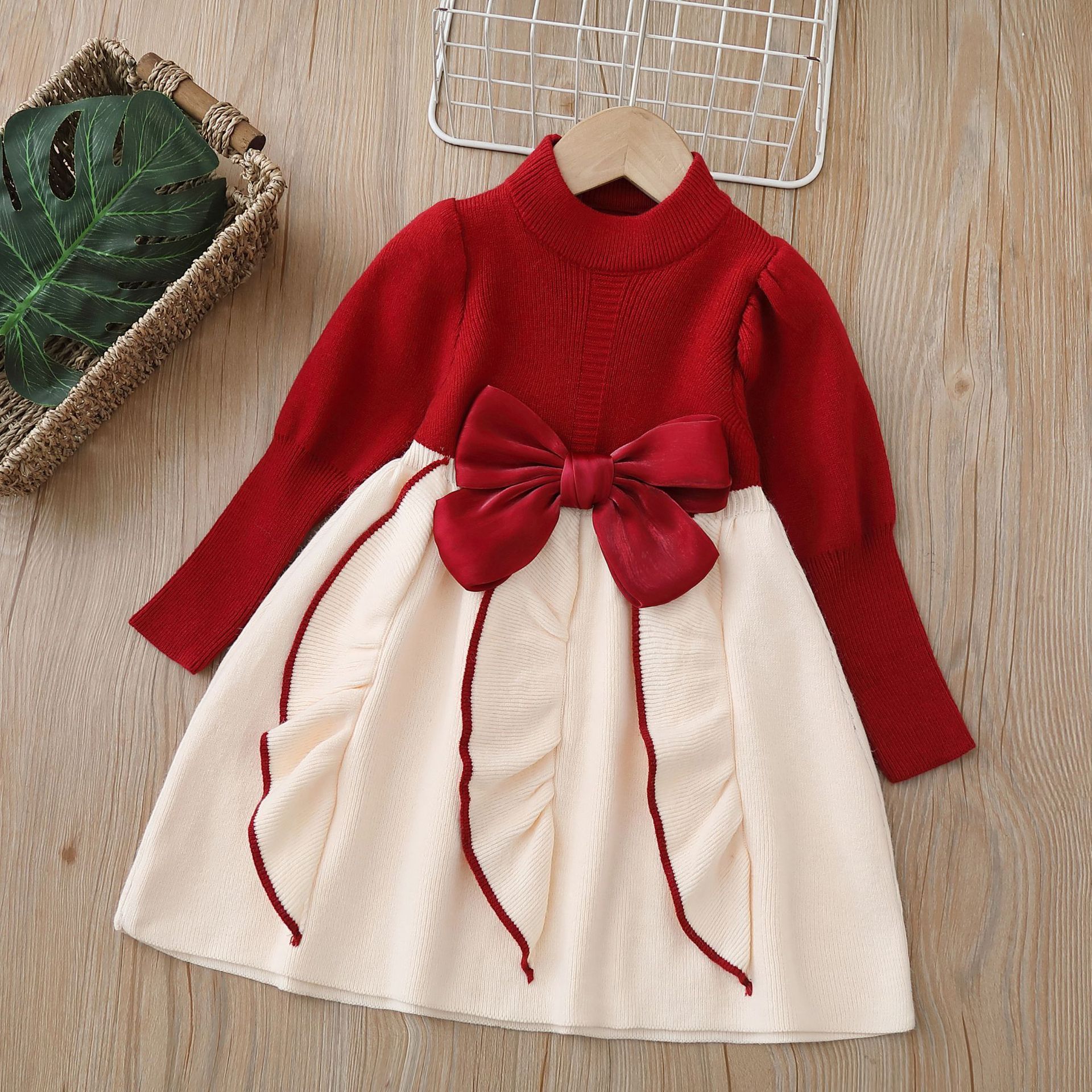 2023 winter knit 3-8 Y baby clothes sweet new year girls princess dress best selling girls woolen dress for Christmas