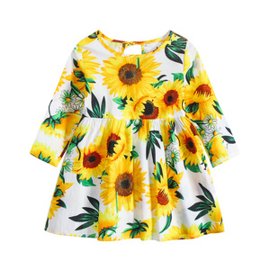 New Modern Beautiful Baby Girl Casual Dresses Kids Clothing Flower Girls Princess Dresses Printed Skirt Sunflower