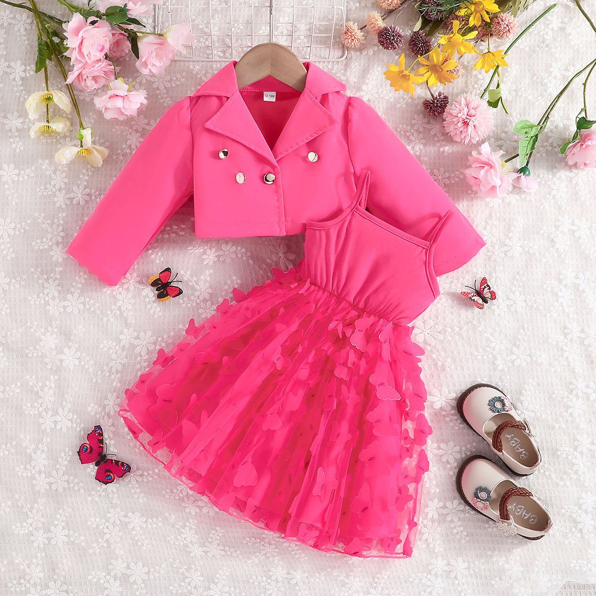 2024 Autumn new fashion kids clothes sweet baby girls tulle puff dresses long sleeve solid coat and skirt outfits for girls