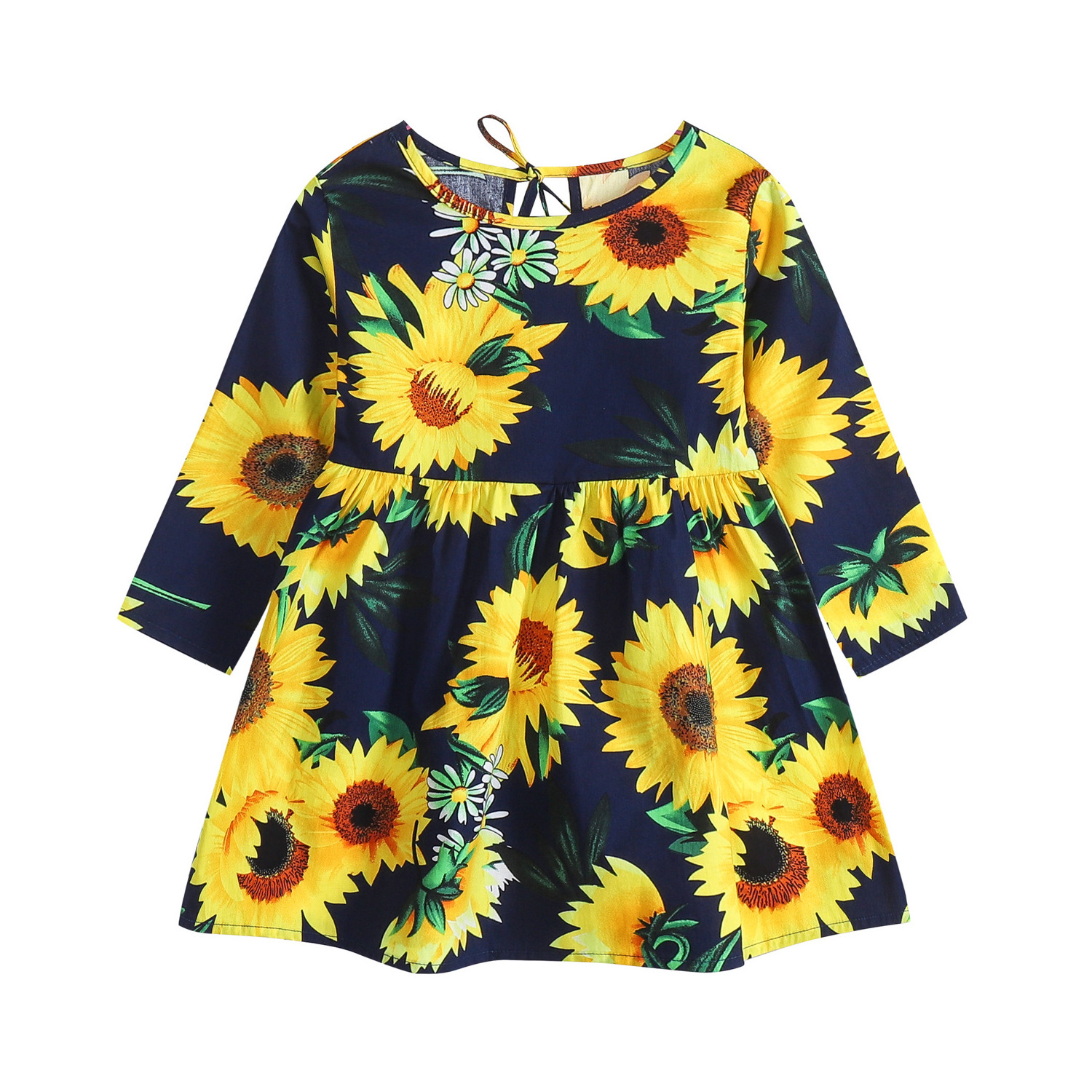 New Modern Beautiful Baby Girl Casual Dresses Kids Clothing Flower Girls Princess Dresses Printed Skirt Sunflower