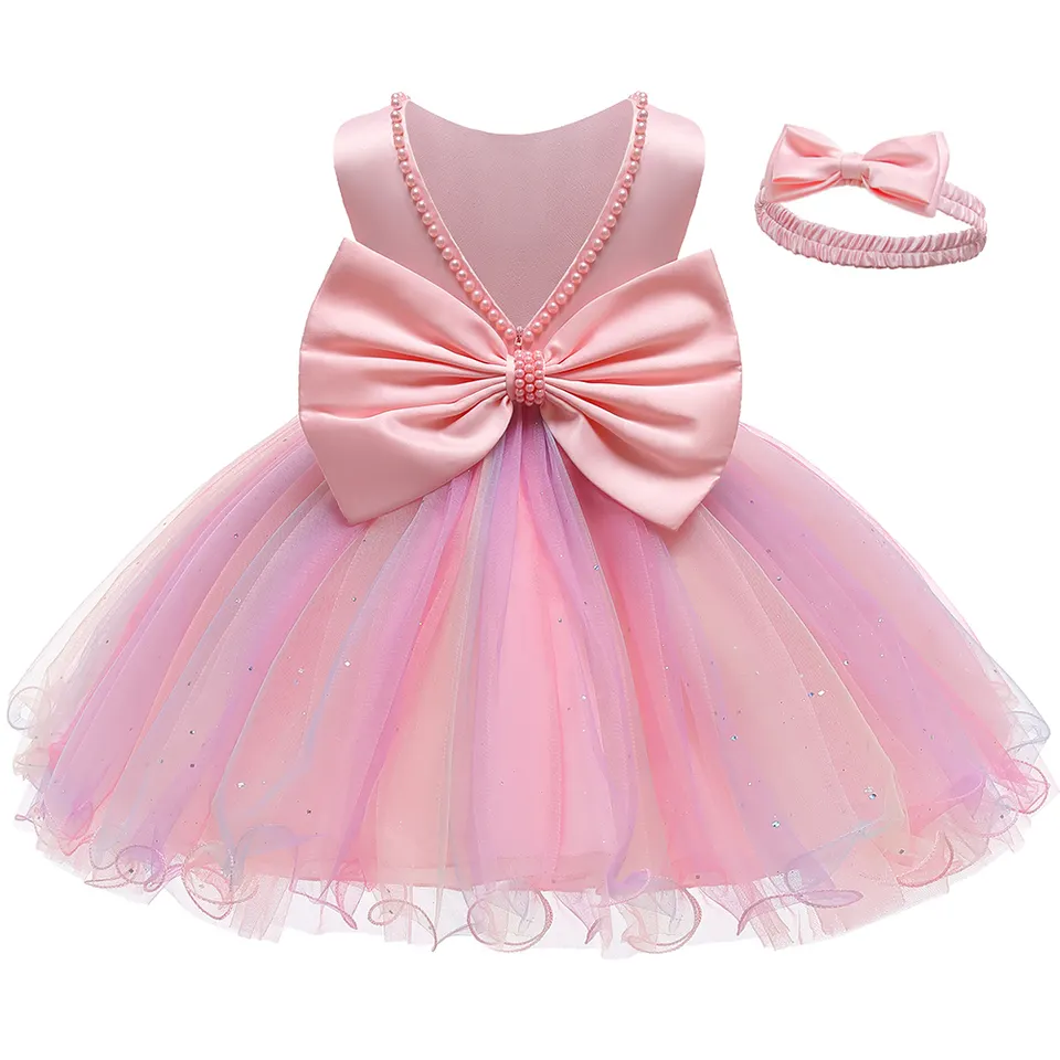 LZH Infant Baptism Dress Baby 2 1st Year Birthday Party Dresses Toddler Baby Girls Bow Princess Dress