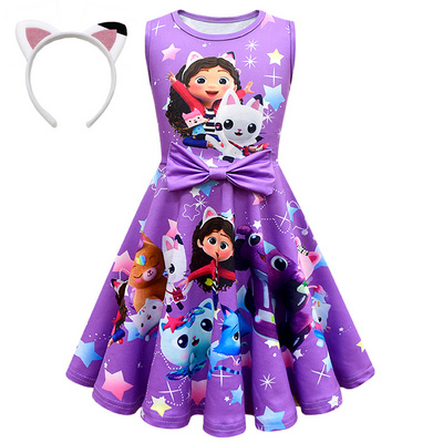 Kids Birthday Party Dress Children Summer Casual Bowknot Princess Gabbys Dollhouse Dress for Girls