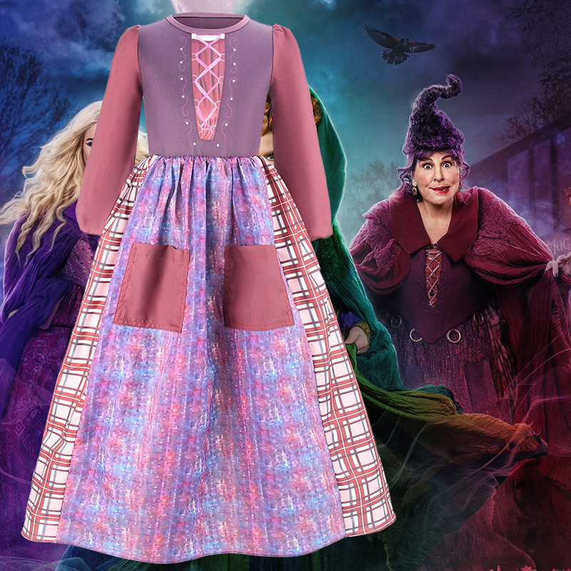 LZH Kids Witch Medieval Retro Halloween Party Fancy Girls Carnival Cosplay Costumes Hocus Pocus 2 Mary Dress