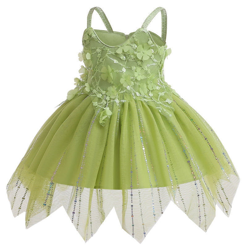 Tinker Bell Tiana Princess Dress Elf Costume Girls Fairy Birthday Party Halloween Christmas Carnival Cosplay