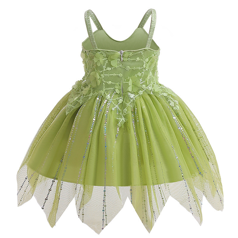 Tinker Bell Tiana Princess Dress Elf Costume Girls Fairy Birthday Party Halloween Christmas Carnival Cosplay