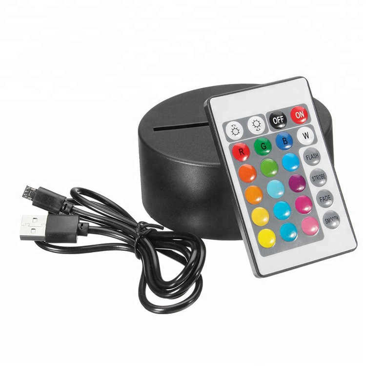 Factory wholesale ABS 7 Color Change Touch Control Remote Control LED 3D Lamp Base For Illusion Acrylic Night Light