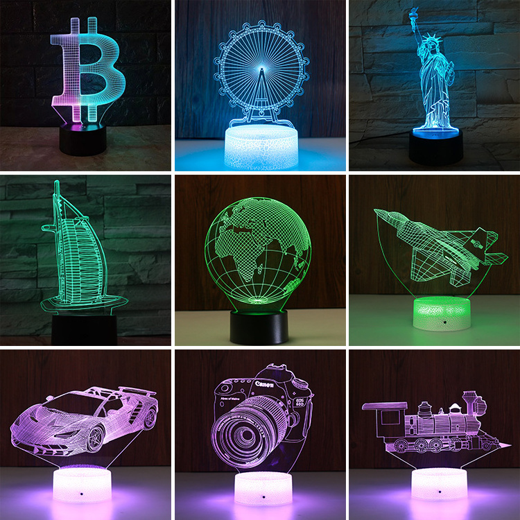 Factory wholesale ABS 7 Color Change Touch Control Remote Control LED 3D Lamp Base For Illusion Acrylic Night Light