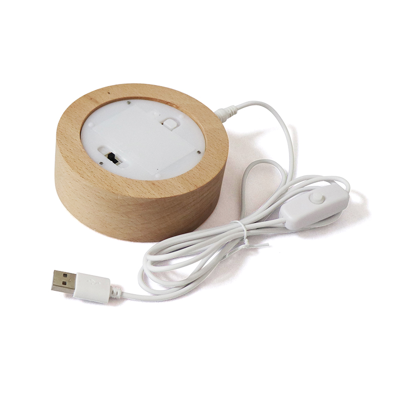 Wholesale Natural Round Wood Table Light Base With USB Battery Operated Night Light Led Base For 3D Table Lamp