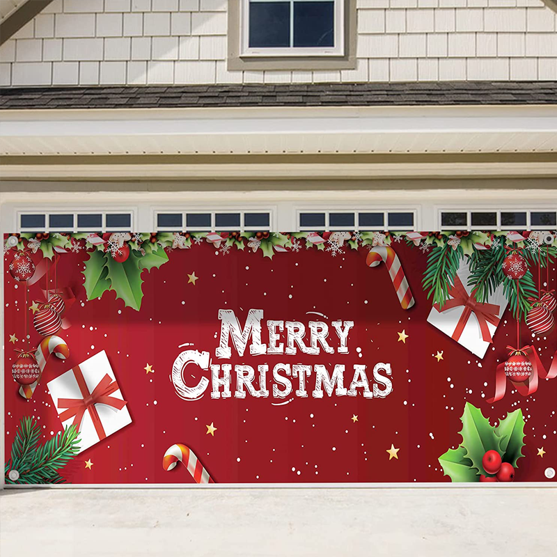 AOZHAN Wholesale Merry Christmas Decoration Garage Door Decor Mural for Double Car Garage Banner Accept customized