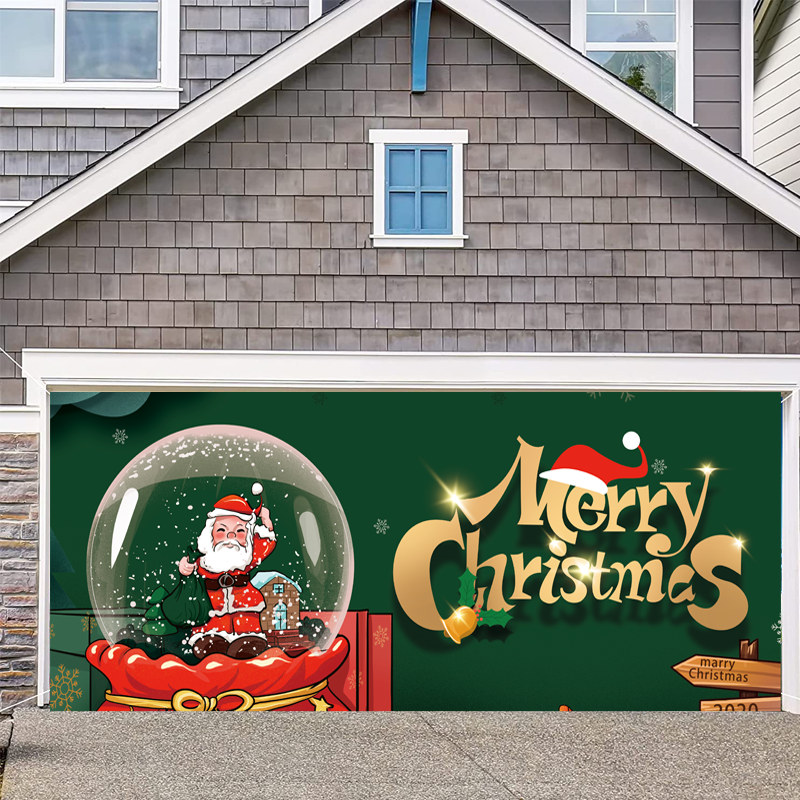 AOZHAN Wholesale Merry Christmas Decoration Garage Door Decor Mural for Double Car Garage Banner Accept customized