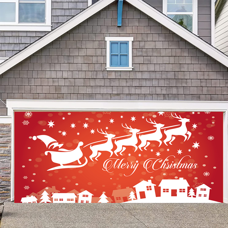 AOZHAN Wholesale Merry Christmas Decoration Garage Door Decor Mural for Double Car Garage Banner Accept customized