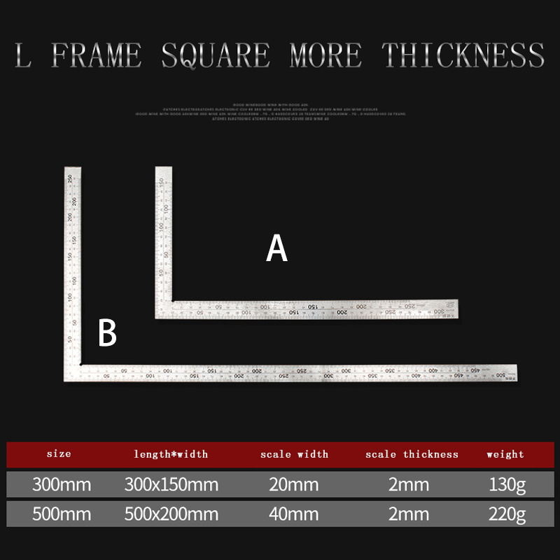 L Frame Square Ruler Stainless Steel Marking for Woodworking L-Square 90 Degree Angel Carpenter Measurement Hand Tools