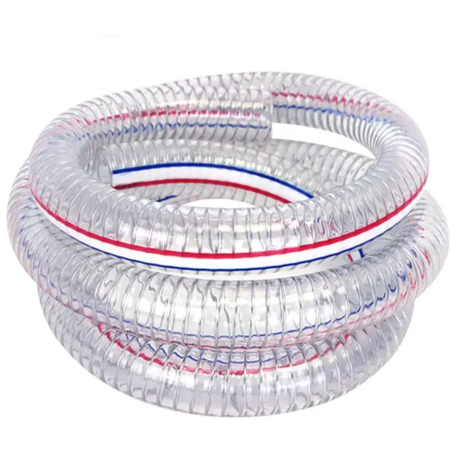 DH PVC Clear Spiral Steel Wire Reinforced Hose Food Grade Transparent Water Tube Pump Duty Water Discharge Pipe