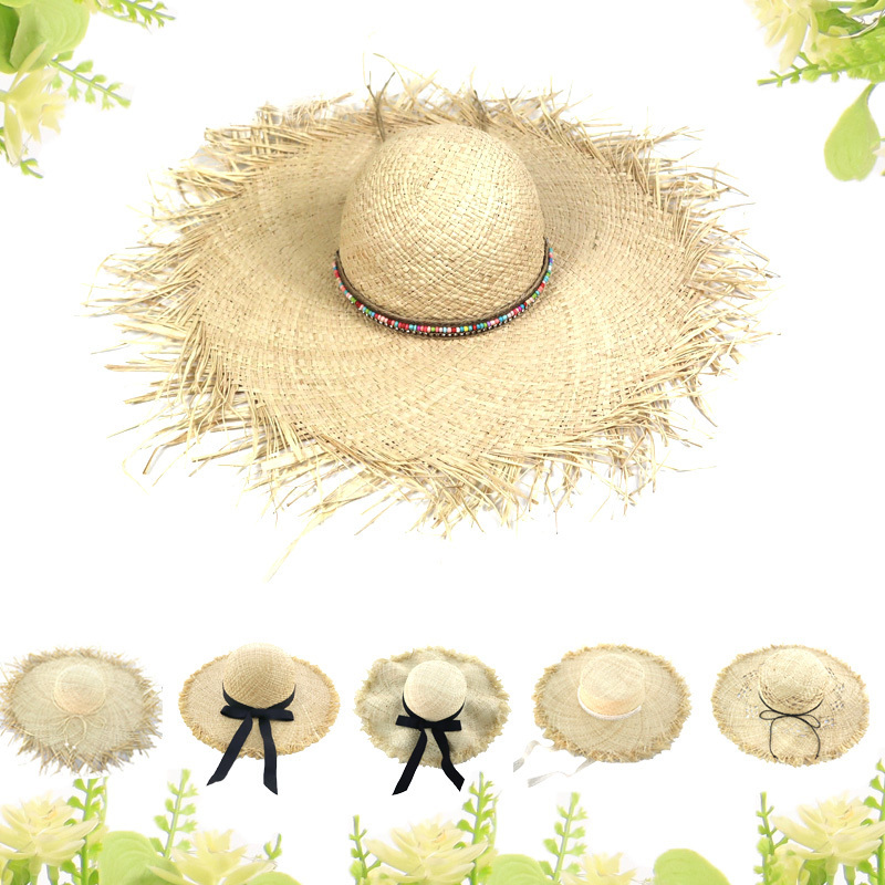 New Promotion Wide Brim Handmade Hats Women Summer Raffia Beach Travel Straw Hats