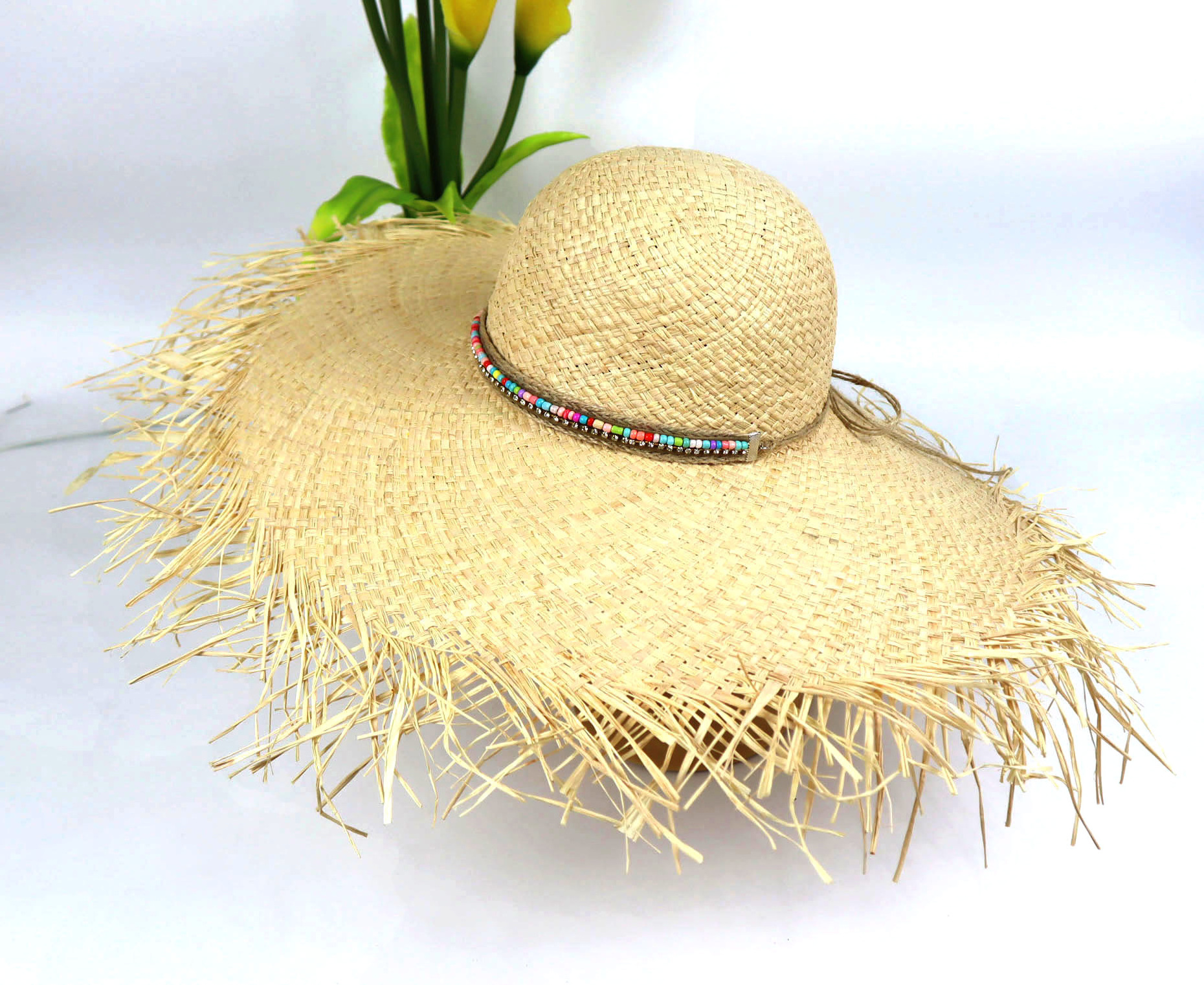 New Promotion Wide Brim Handmade Hats Women Summer Raffia Beach Travel Straw Hats