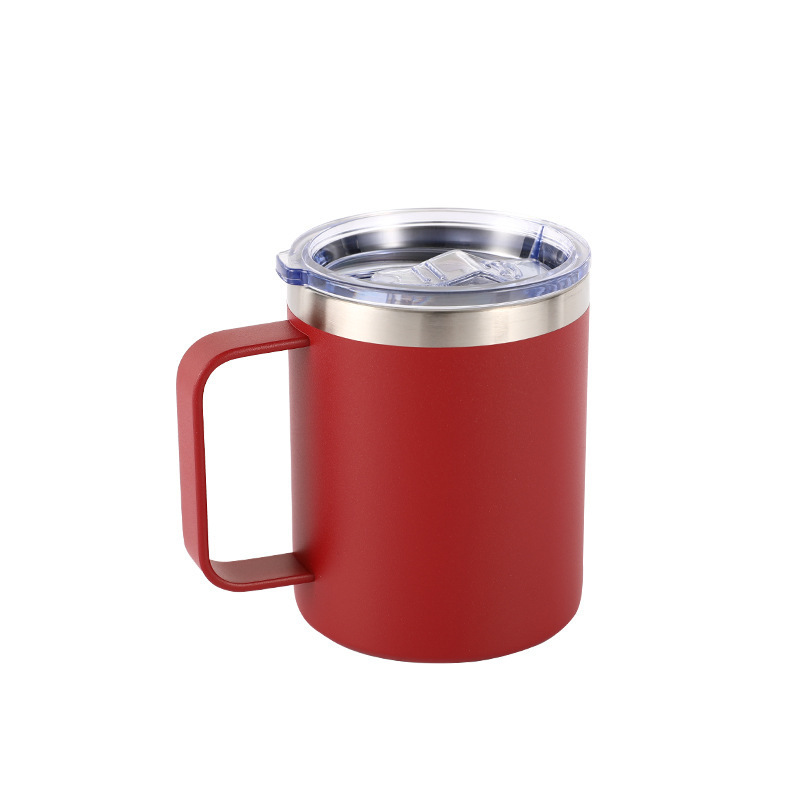 12 oz mixed color mug with handle, stainless steel insulated travel drum, sliding cover, double wall vacuum camping coffee