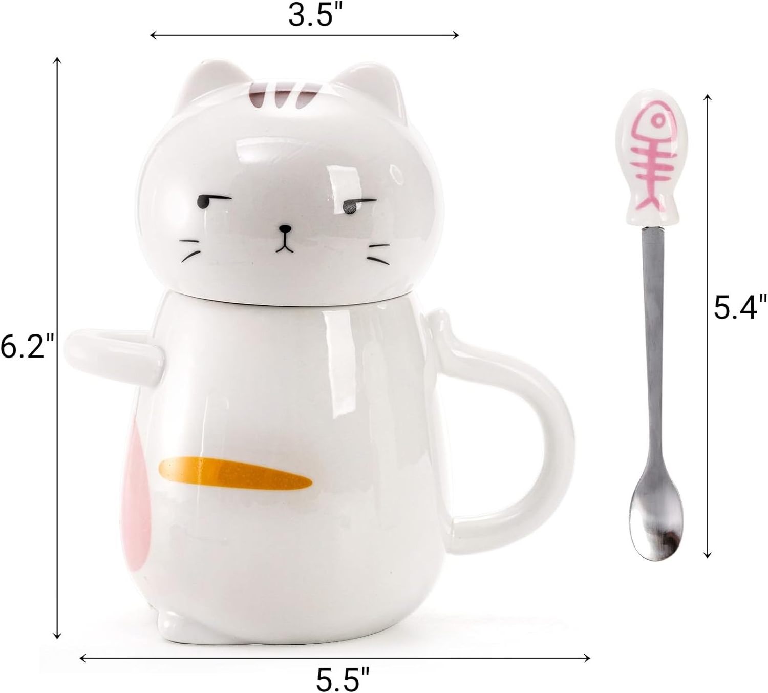 2-Piece Cute Cat Mug, 14 oz 3D Kawaii Ceramic Coffee Mug, Novelty Porcelain Cat Tea Mug with Lid and Spoon