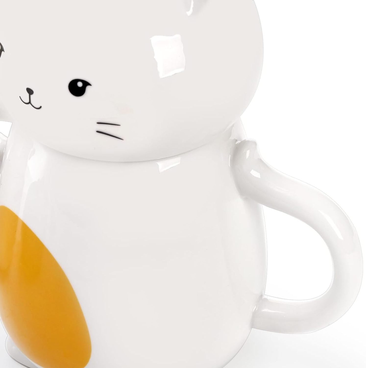 2-Piece Cute Cat Mug, 14 oz 3D Kawaii Ceramic Coffee Mug, Novelty Porcelain Cat Tea Mug with Lid and Spoon