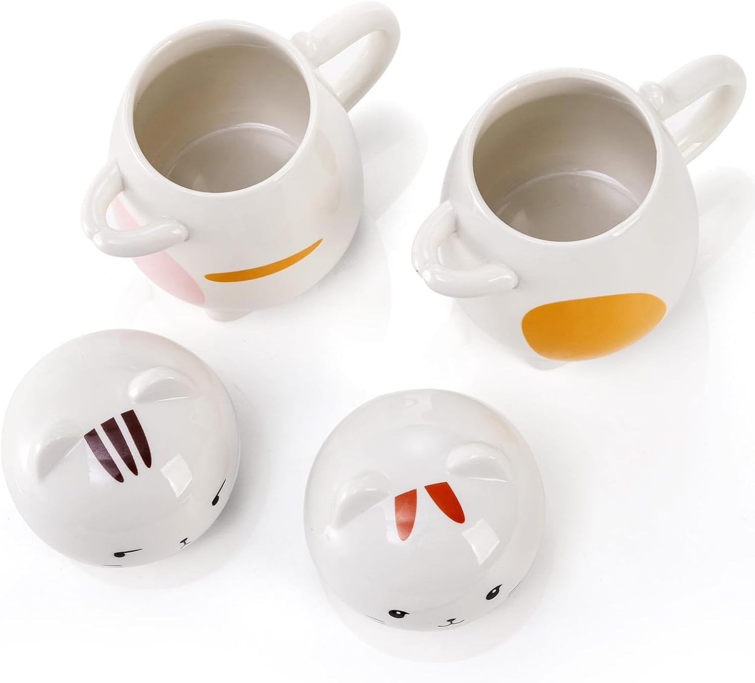 2-Piece Cute Cat Mug, 14 oz 3D Kawaii Ceramic Coffee Mug, Novelty Porcelain Cat Tea Mug with Lid and Spoon