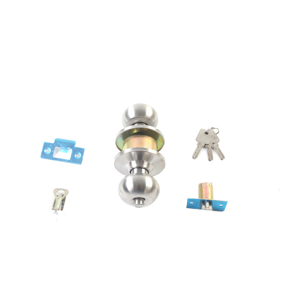 stainless steel cylindrical entry knob door lock ball head self-locking push button switch