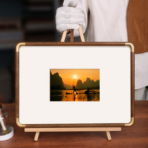 premium gold round corners walnut padauk teak wooden customized wedding picture landscape oil painting decorative wall frame