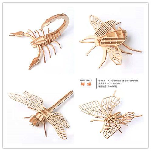 Chinese traditional 3 D Baby toys Cute Wooden Puzzles and Educational diy toys  Insects Shape baby Toys