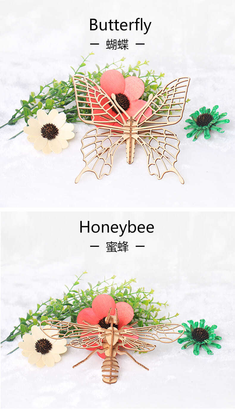 Chinese traditional 3 D Baby toys Cute Wooden Puzzles and Educational diy toys  Insects Shape baby Toys