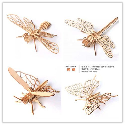 Chinese traditional 3 D Baby toys Cute Wooden Puzzles and Educational diy toys  Insects Shape baby Toys