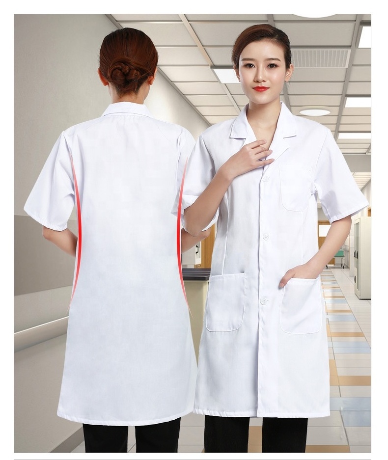 Fashion top quality short sleeve african print logo pediatric Dress blouse Medical Doctor Nurse hospital Uniforms White Lab Coat