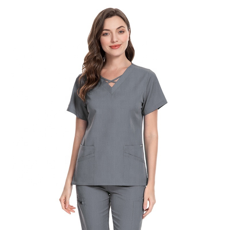 Latest design good price custom logo colorful V-neck sexy medical scrub hospital nurse doctor uniform blouse