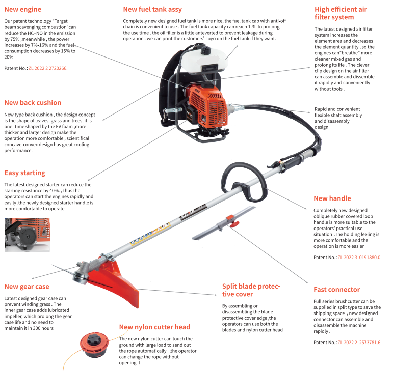 Backpack Brush Cutter Machine 2-Stroke Gasoline Grass Trimmer 52cc Garden Grass Mower Trimmer Weeder