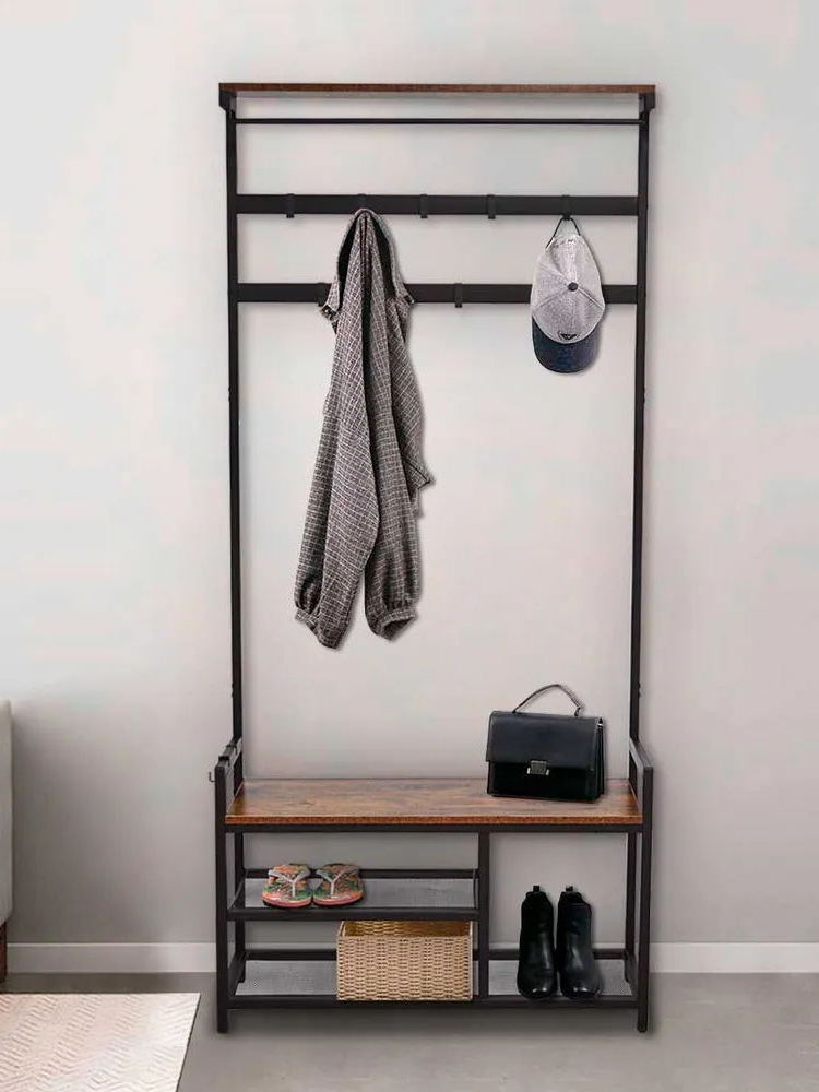 Coat Rack, Hall Tree with Shoe Bench 3-in-1 Entryway Shoe Rack with Detachable Shelf, Mudroom Garage Storage Organizer