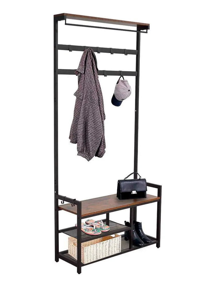 Coat Rack, Hall Tree with Shoe Bench 3-in-1 Entryway Shoe Rack with Detachable Shelf, Mudroom Garage Storage Organizer