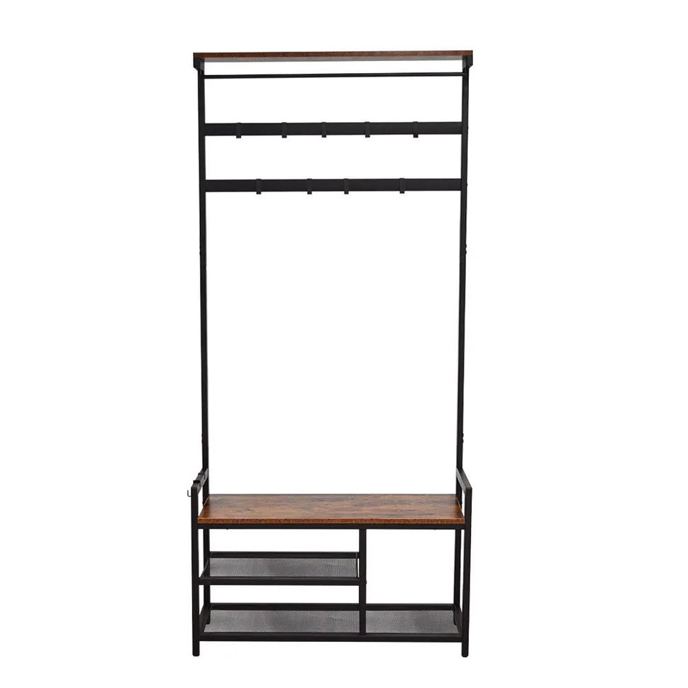 Coat Rack, Hall Tree with Shoe Bench 3-in-1 Entryway Shoe Rack with Detachable Shelf, Mudroom Garage Storage Organizer