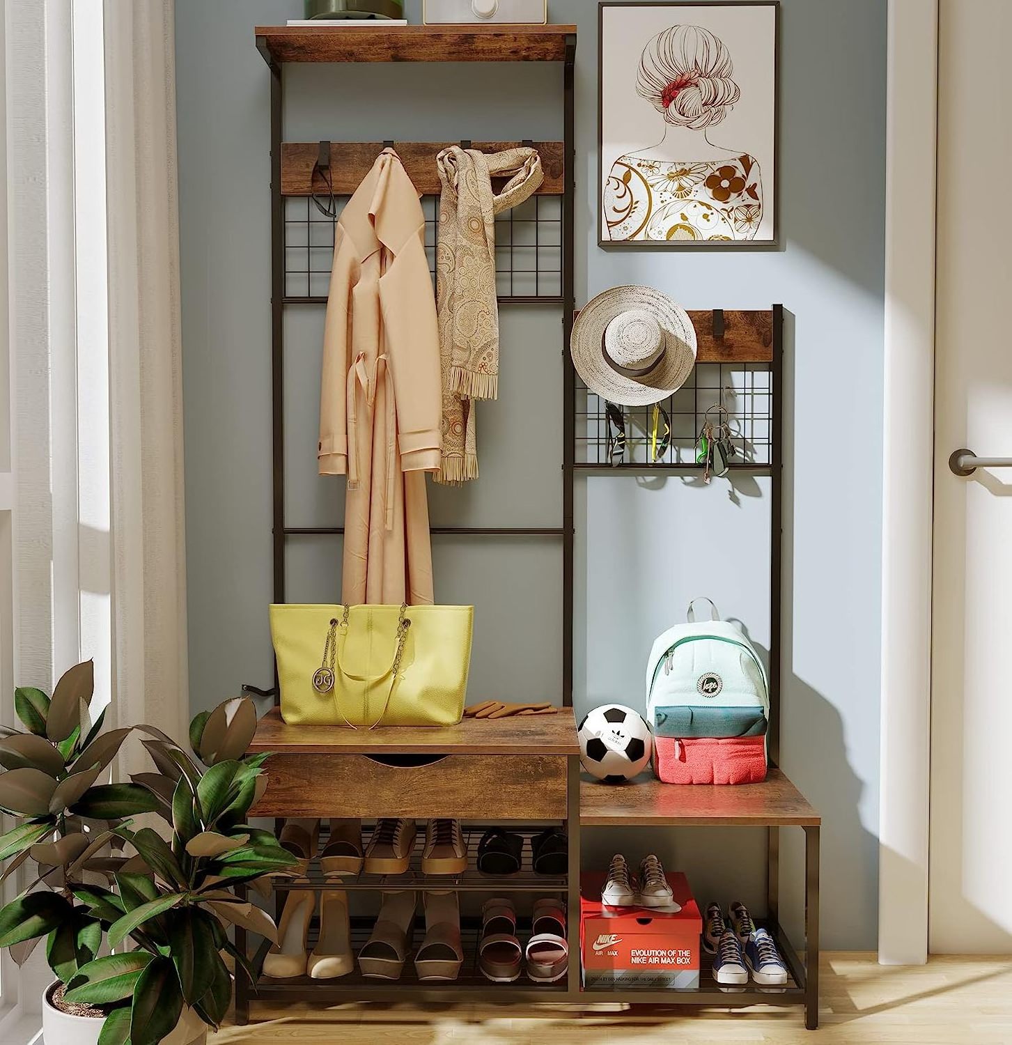 large entryway storage with hall tree shoe bench a Coat Rack Entryway Bench  with Storage Drawer