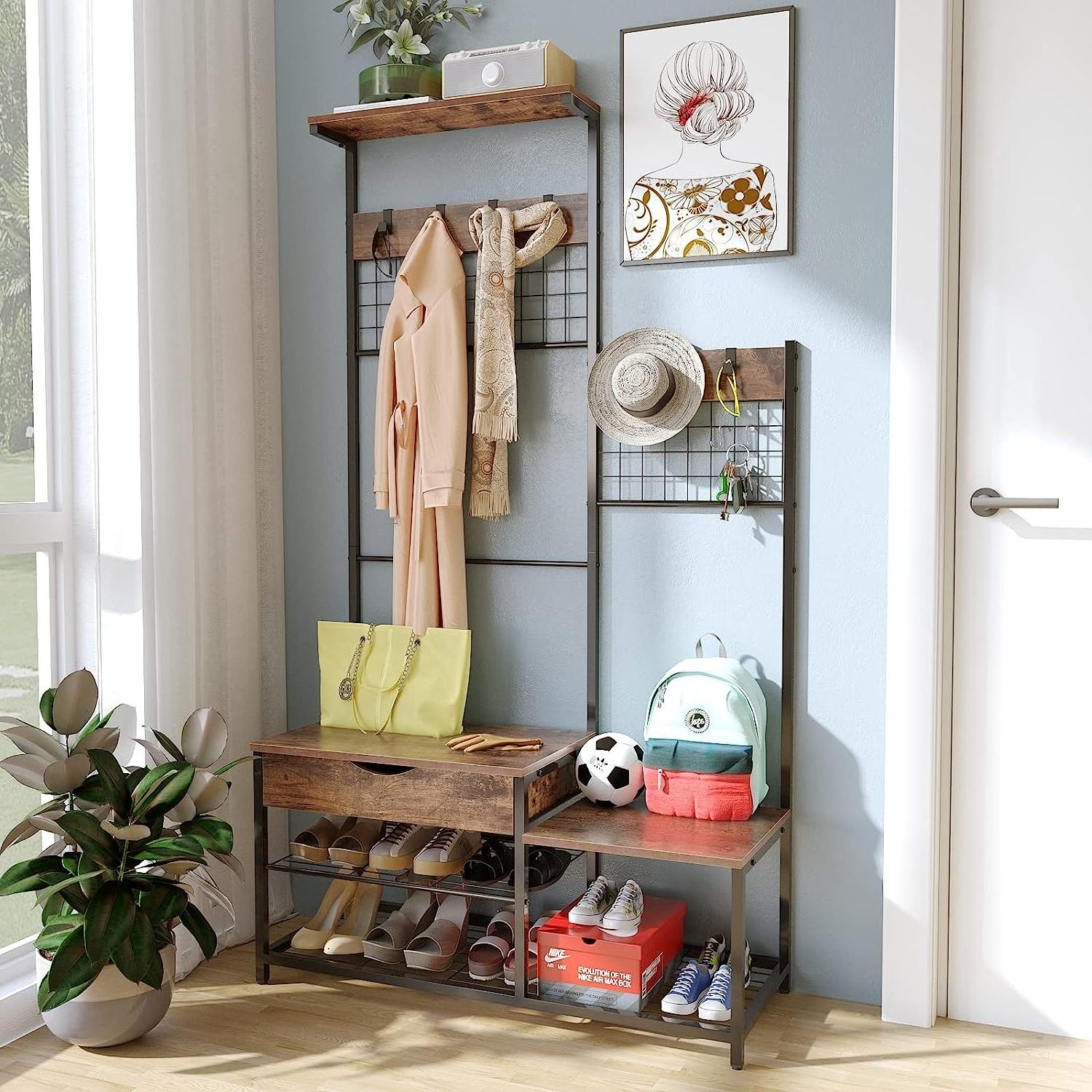 large entryway storage with hall tree shoe bench a Coat Rack Entryway Bench  with Storage Drawer