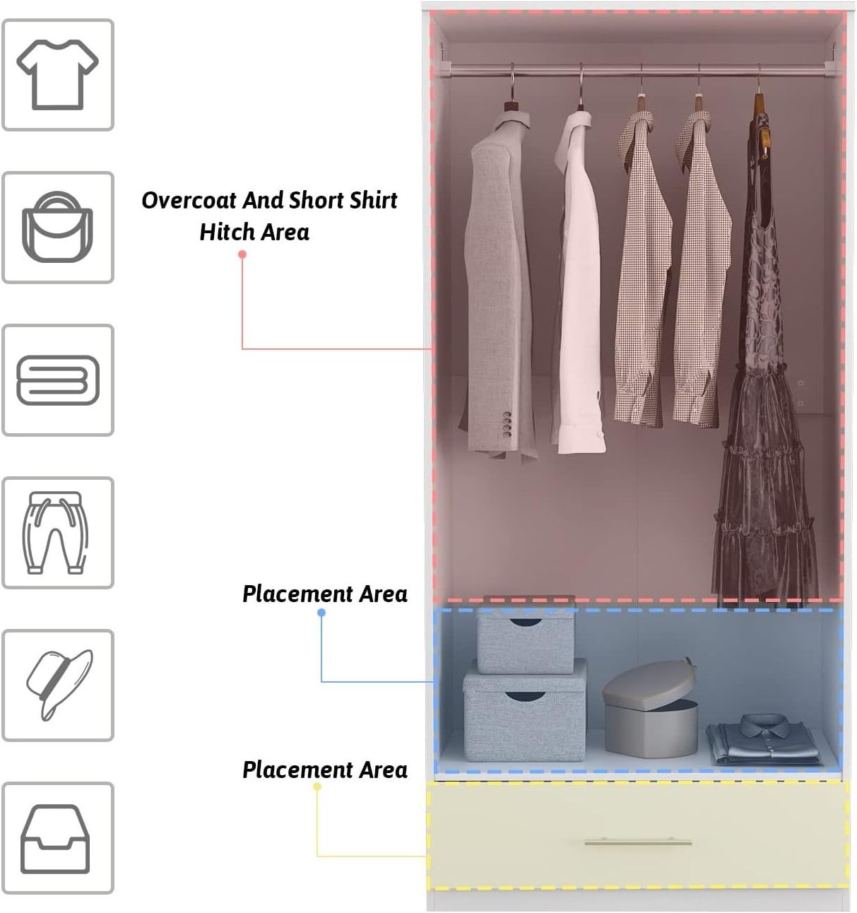 Wardrobe Armoire Closet with 2 Doors, Freestanding Wardrobe Cabinet with Drawer & Hanging Rod, Bedroom Armoire Clothes Organizer