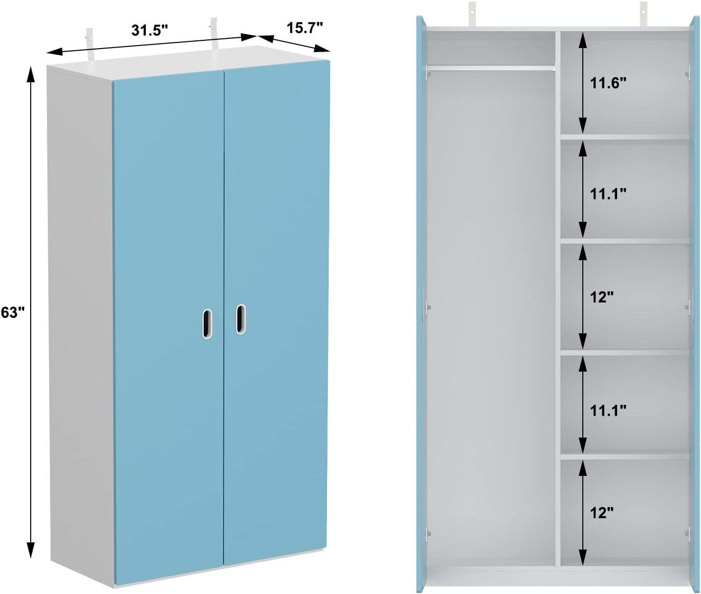 Wardrobe Armoire Closet with 2 Doors, Bedroom Armoire Wardrobe Cabinet with Adjustable Shelves, Kids Room Clothes Organizer