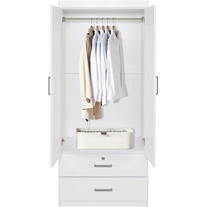 2 Door Wardrobe, Wooden Armoire with Drawers and Hanging Rod for Bedroom 68.2-Inch Wardrobe Storage Cabinet