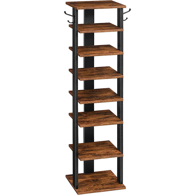 8 Tier Shoe Storage Organizer with Hooks, Narrow Shoe Rack for 8 Pairs, Vertical Shoe Rack