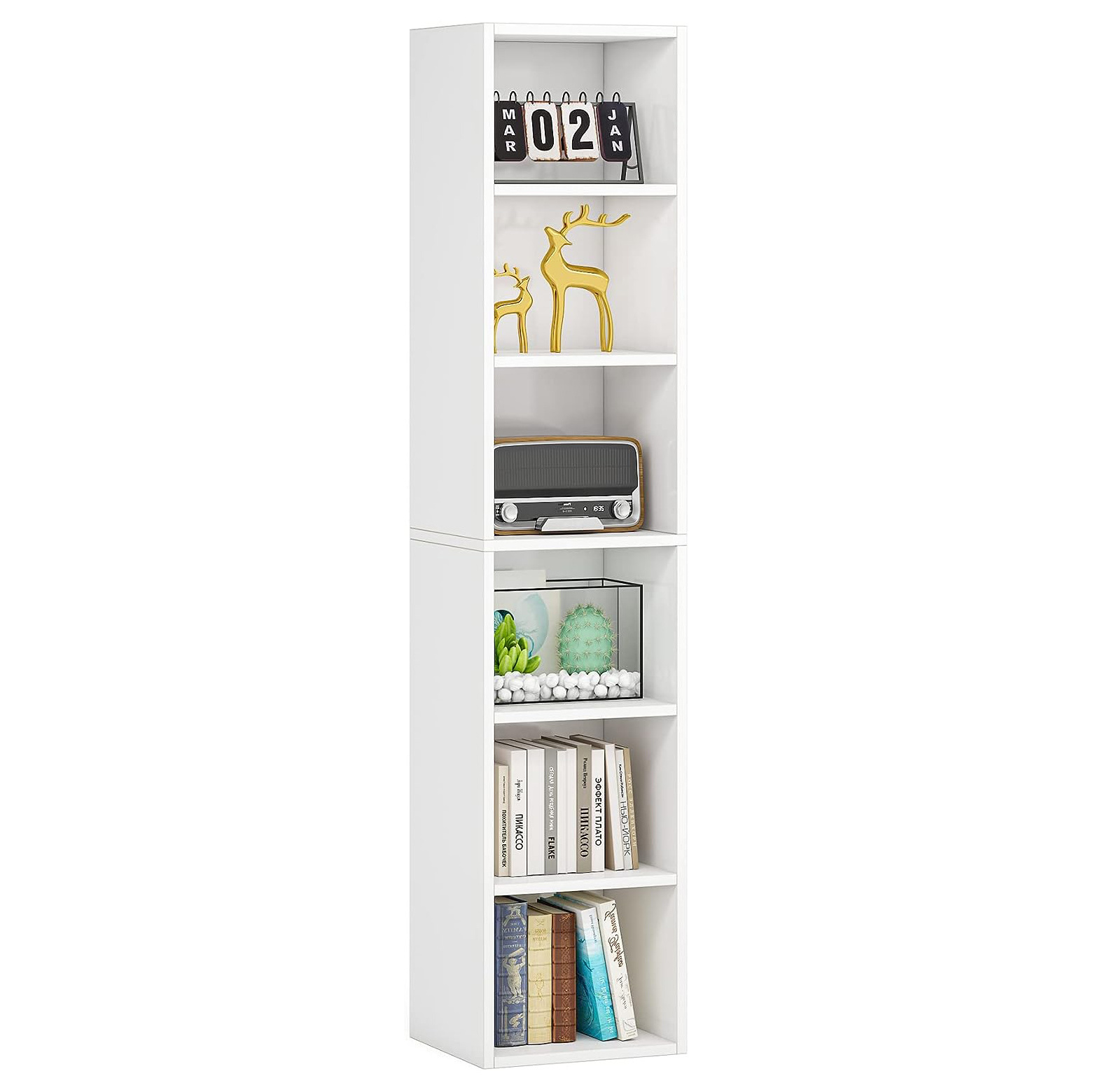 Tall Narrow Bookcase 6 Tier Cube Corner Bookshelf   Display Shelf Storage Organizer