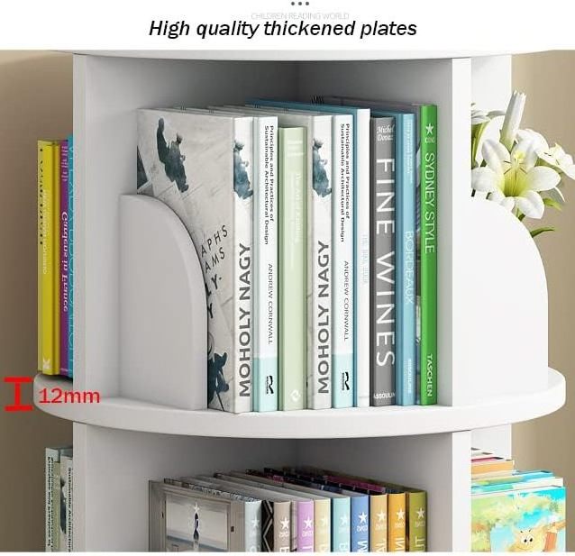 White Wood Plastic Kids Rotating Bookshelf 360 Revolving Bookcase