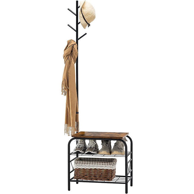 Small Coat Rack with Bench, Entryway Bench with Coat Rack, Multifunctional Coat Tree for Living Room