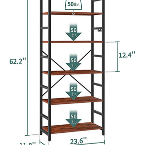 5 Tier Bookshelf - Tall Book Shelf Modern Bookcase Rustic Book Case Industrial Bookshelves Book Storage Organizer for Bedroom