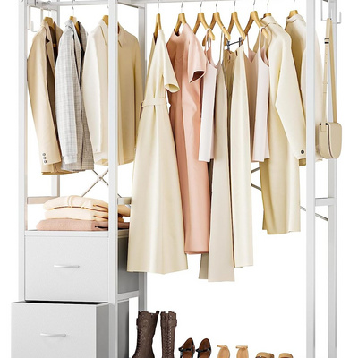 Freestanding Clothes Rack Organizer Industrial Clothing Racks with Shelves, Drawers,  Hooks,  Hanging Rods